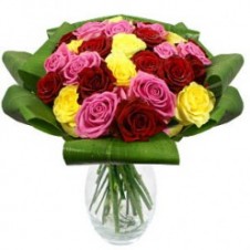 2 dozen Multicolored Roses  in a Vase